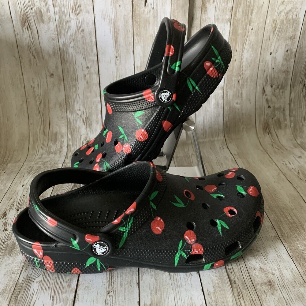▫️CROCS Classic Clog Sandals in Black  Cherry Print (Discontinued pattern)